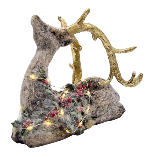 Festive Light-Up Laying Reindeer , Gold Antlers, Freestanding Holiday Figurine - 第 3/8 張圖片