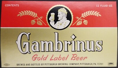 Gambrinus Beer Bottle Label Pittsburgh Brewing Co PA Gold Label