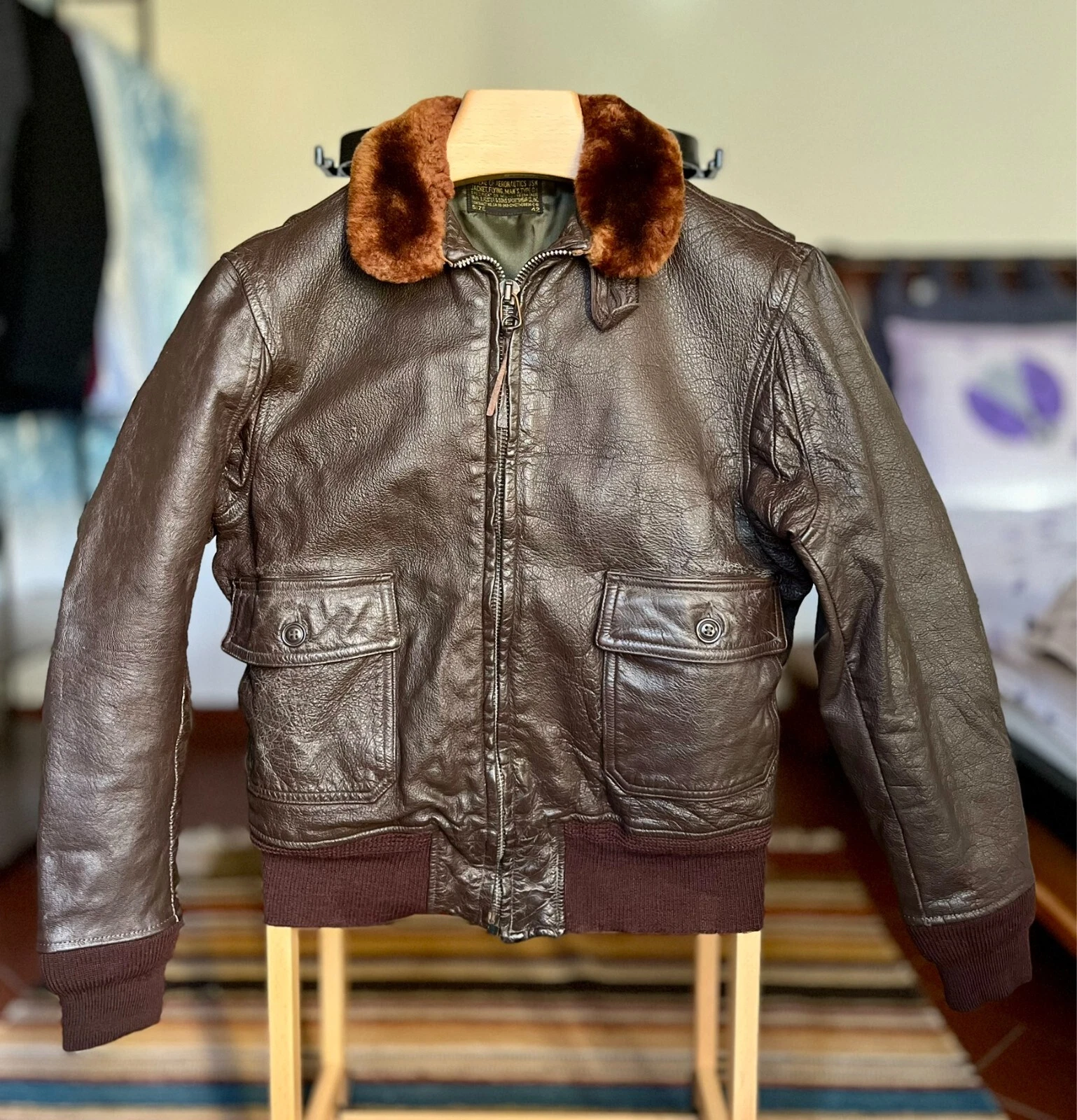 Irvin B. Foster & Sons Sportswear Co. MIL-J-7823A G-1 Flight Jacket – Size 42 - Foto 1 di 11