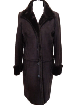 JAEGER DARK BROWN FAUX SUEDE AND SHEEPSKIN COAT WITH POCKETS - SIZE 10 - WINTER