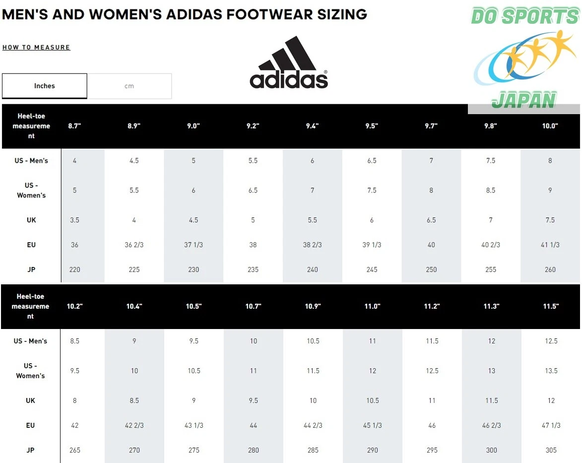 Size chart sandal adidas clearance