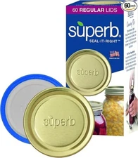 SUPERB Regular Mouth Lids 60 Count Made in USA Strong Seal