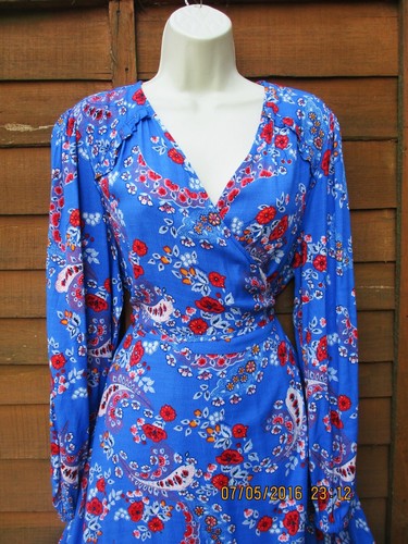 Brand New Per Una Marks & Spencer Size 20 Blue Floral Ditsy Print Wrap Dress - Picture 6 of 14