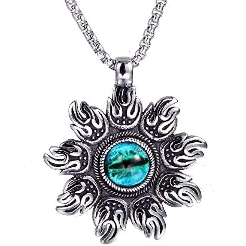 Collar colgante de acero inoxidable para hombre amuleto budista rojo fuego o azul mal de ojo Foto 3 de 4