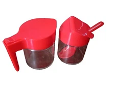 Vintage GEMCO Condiment Jars Red with Spoon.