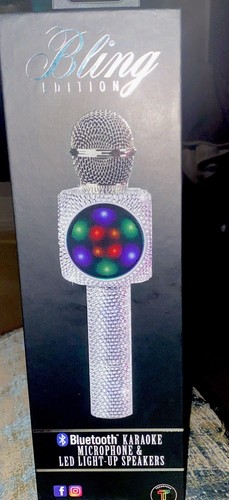 Bluetooth Karaoke Microphone & Led Light-Up Speakers Bling Silver NWT Sealed $55 - Picture 7 of 11