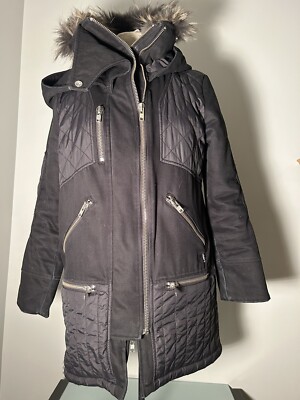 Sport The Kooples Women’s Wool Coat Black Moto Real Raccoon Fur Trim Down  Parka