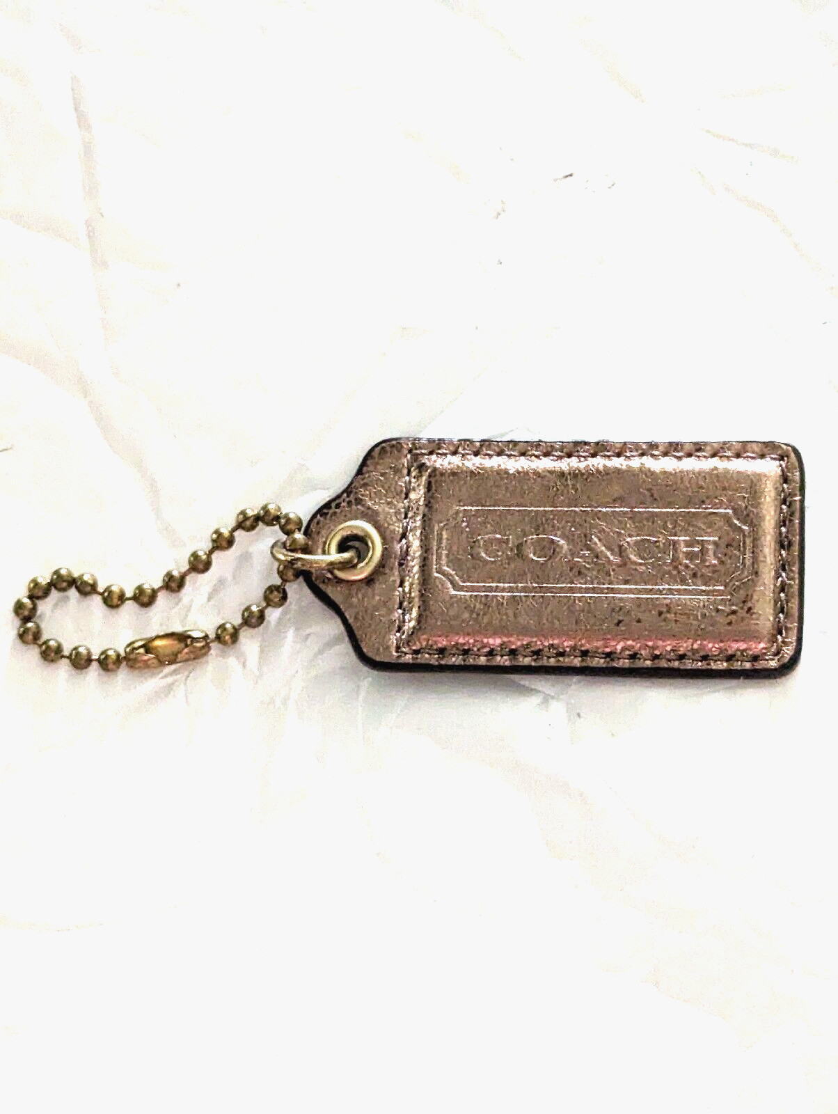 COACH Logo 2.5" Large Pebbled Bronze Metallic Leather Brass Purse Charm Key NWOT thumbnail 3