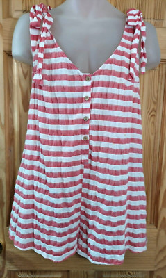 Show Me Your Mumu Dock Striped Red Brayden Romper Tie Shoulders Pockets Large