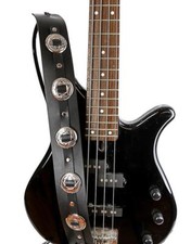 2 1/4" Wide Saddle Round Concho Black Cowhide Classic Guitar Strap
