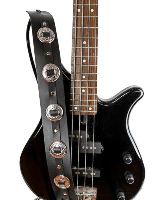 2 1/4'' Wide Saddle Round Concho Black Cowhide Classic Guitar Strap