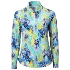 NWT IBKUL Golf Tennis Top XS Printed Multicolor Long Sleeve 1/4Zip UPF YY