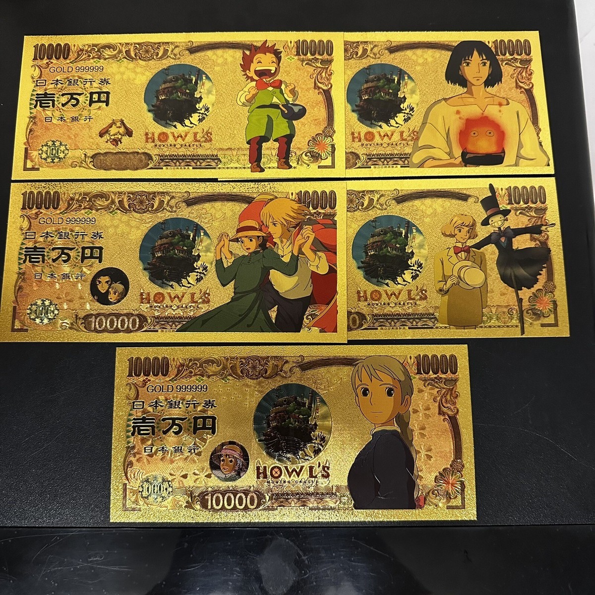 24k Gold Foil Plated Howls Moving Castle Banknote Set Anime 