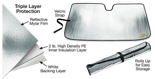 Parasol plateado enrollable ajuste personalizado para JEEP - Pantalla protectora térmica hecha en EE. UU. Foto 3 de 4