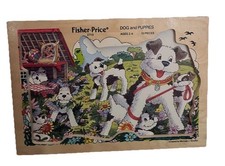 Fisher-Price Vintage Dog And Puppies Wooden Peg Puzzle 1970s 2713