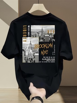 Men'S Retro New York City Graphic Tee - White Print of Brooklyn Bridge & Statu