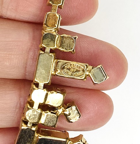 Stunning 🤩 Vintage Stamped Kramer Of NY Pink Rhinestone Gold Tone Necklace 15” - Picture 12 of 13