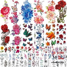 82 Sheets Flowers Temporary Tattoos Stickers, Roses, Butterflies and Multi