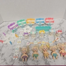 TYCO QUINTS Vintage baby Dolls Dogs Bundle Babies, Skis Accessories Train 