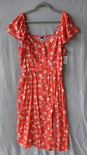 Old Navy Dress Womens XL Orange Floral Square Neck Smocked Fit & Flare Sundress