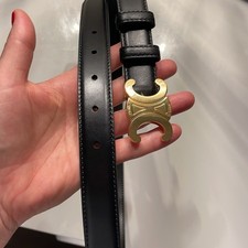Celine Triomphe Black Leather Skinny Belt  EUR-90CM