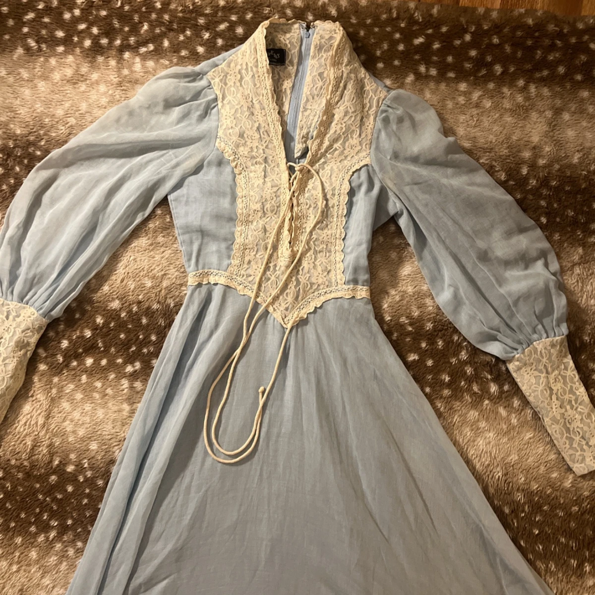 vintage inspired prom dresses lace Vintage Inspired Tea Length Ice Blue Prom Formal Dress Size 2 / Ivory / Zipper