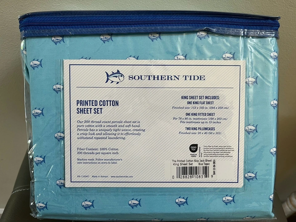 NUEVO JUEGO DE SÁBANAS SKIPJACK SOUTH TIDE KING SIZE TOPACIO AZUL Foto 2 de 2