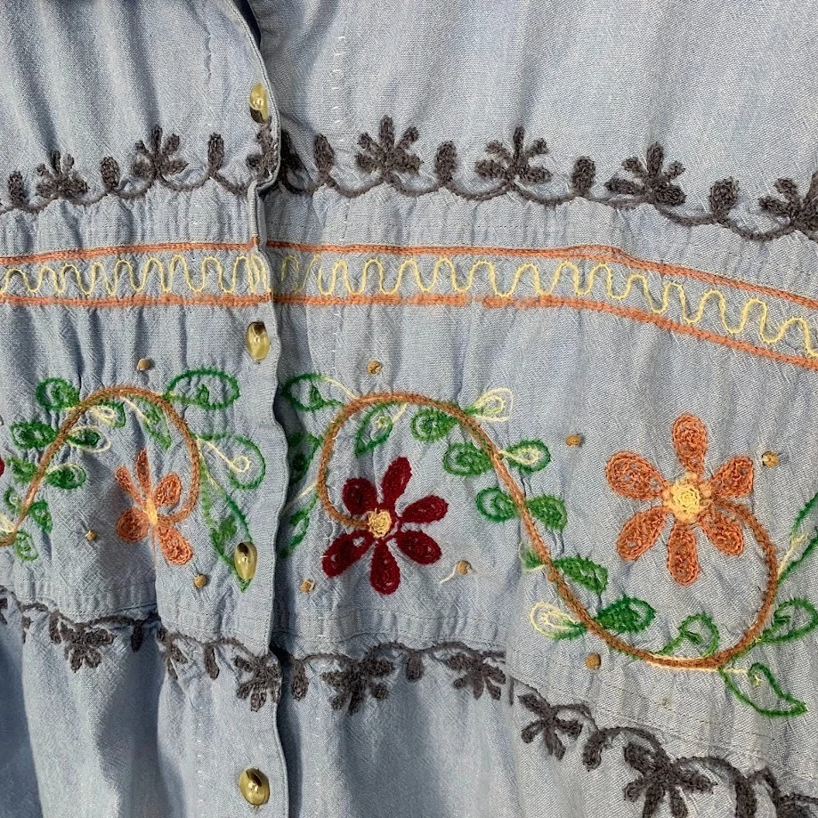 Camisa De Colección John Henry Floral Bordada Con Botones Manga Larga Para Mujer L Foto 2 de 4