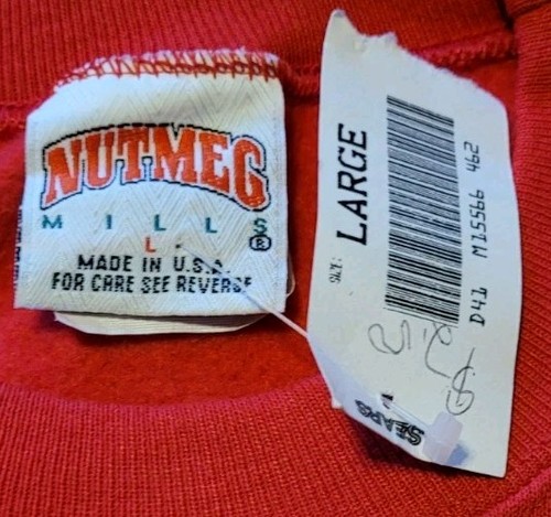 Vtg NWT NFL New England Patriots Nutmeg Mills Crewneck Sweatshirt Red Sz. Lg USA - Picture 4 of 14