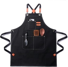 Cotton Canvas Chef Apron 12oz Black 25.5x31.5 Pockets Men Women Kitchen