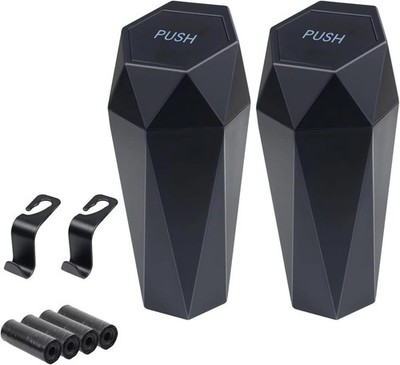 2PCS Black 600ML Car Mini Trash Can with Lid Garbage Bag Press-Top ABS