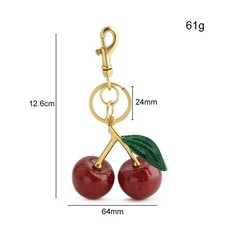 Glitter Cherry Keychain Cherry Bag Charm 18K Gold Plated Charms Purse Keychain.