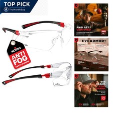Safety glasses ANSI Z87 anti fog scratch resistant clear wrap around polycarb...