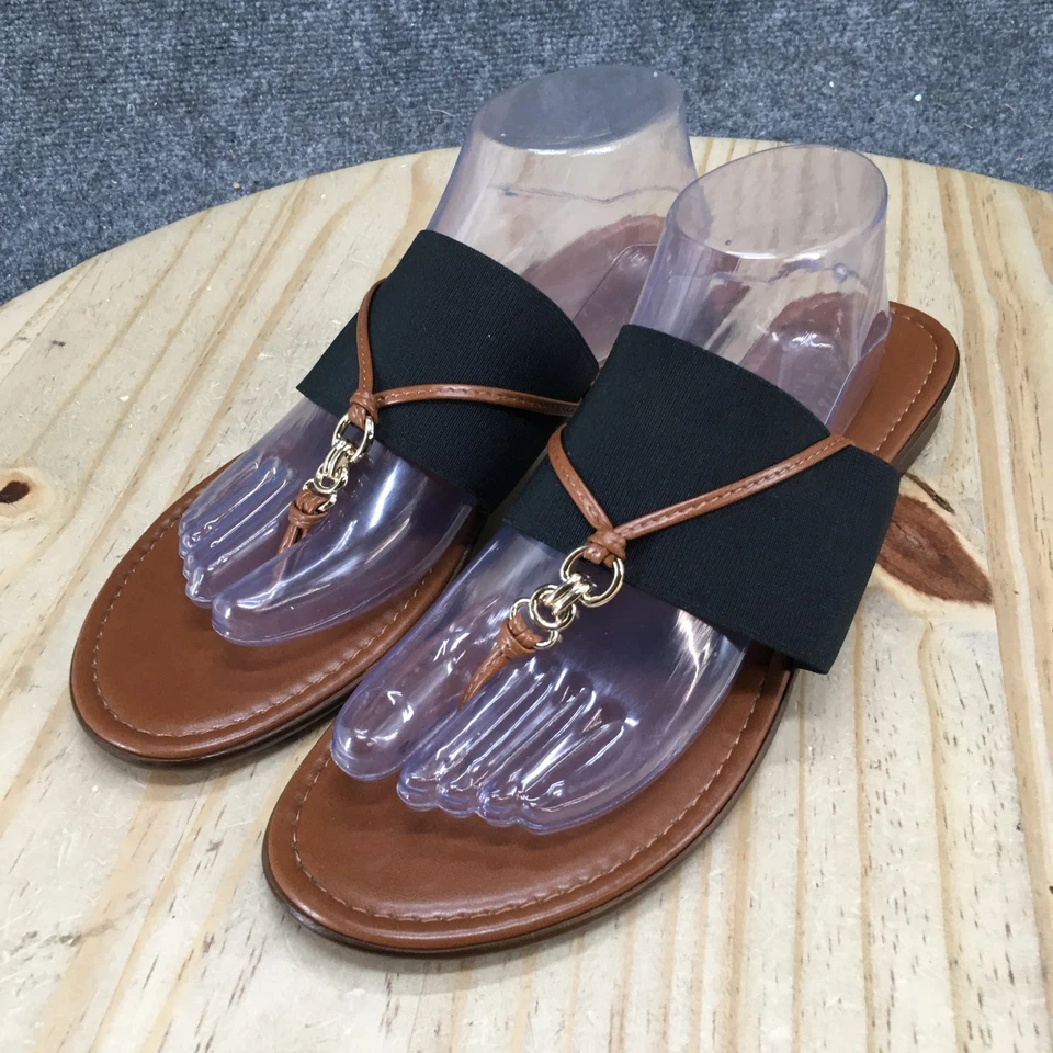 Italian Shoemakers Sandals Womens 11 Casual Slip On Thong Flats Brown Black - Image 3 of 4