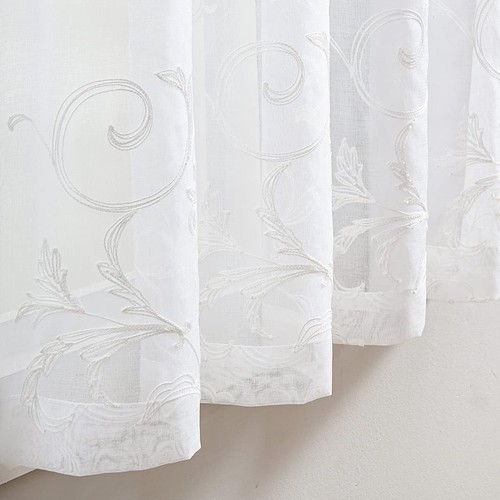 Sheer Curtains White 63 Inch Embroidered Floral, Rod Pocket Voile Drapes for ... - Bild 3 von 9