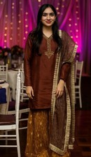 pakistani shlwar kamez stitched/traditional Pakistani Partywear/brwn Embroidered
