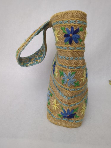 Vintage Jute Sackleinen bestickt Tasche Eingriff Handtasche Beuteltasche lila/blau/gelb.. - Bild 12 von 24