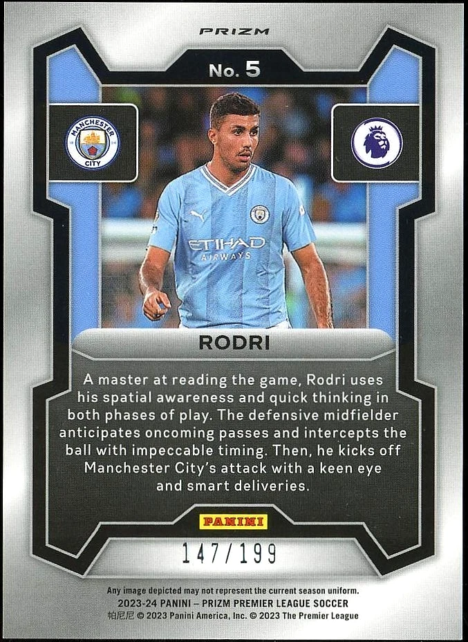 2023-24 Panini Prizm Premier League RODRI/199 Rojo Prizm Manchester City #5 Foto 2 de 3