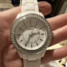 Fossil Women s Quartz Analog 38mm White Resin Strap Silver Crystal Bezel