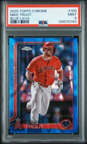 2025 Topps Chrome Mike Trout #100 Blue Lava Refractor /150 PSA 9 Serial Numbered
