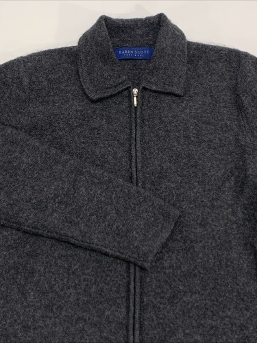 Vintage Karen Scott anthrazitgrau australische gekochte Wolle Reißverschluss Cardigan Jacke M