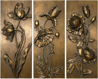 Antique Bronze Floral Wall Sculpture - Elegant Tulip & Rose Décor
