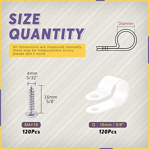 Paquete de 120 clips de cable de plástico de nailon de 5/8 pulgadas tipo R sujetadores de gestión de cables Foto 3 de 4