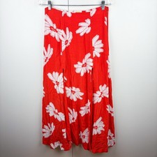 Anthropologie Maeve Floral A Line Double Slit Midi Skirt Orange Red White Size 8