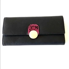 Women's Tri Fold Black w/ Snake Skin Detail Wallet