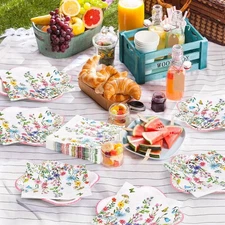 72 Pcs Wildflower Party Supplies Set Serve 36,7" Square Paper Dessert Plates ...