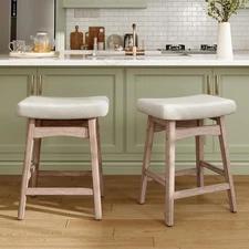 2 x Saddle Bar Stools Kitchen Counter Height Dining Pub Chairs w/ Solid Wood Leg