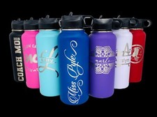 Two personalized engraved 32oz water bottle, flask, insulated bottle, hydro