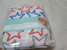 Aden by Aden  Anais STARS Cotton Muslin Chaning Pad Cover  Blue, Grey, Coral