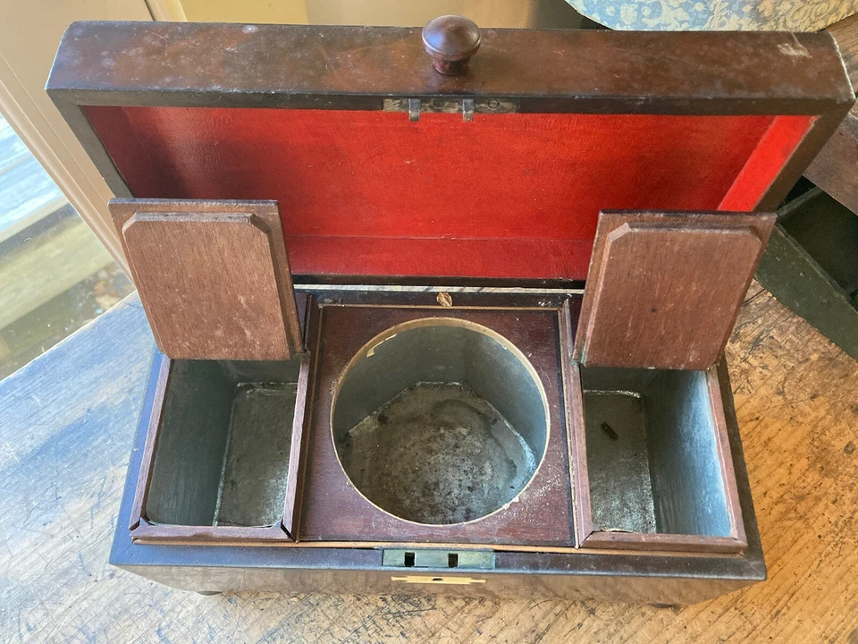 ANTIGUO CARRITO DE TÉ INGLÉS ELEGANTE DEL SIGLO XIX caja escudo de hueso con pies redondos Foto 4 de 4